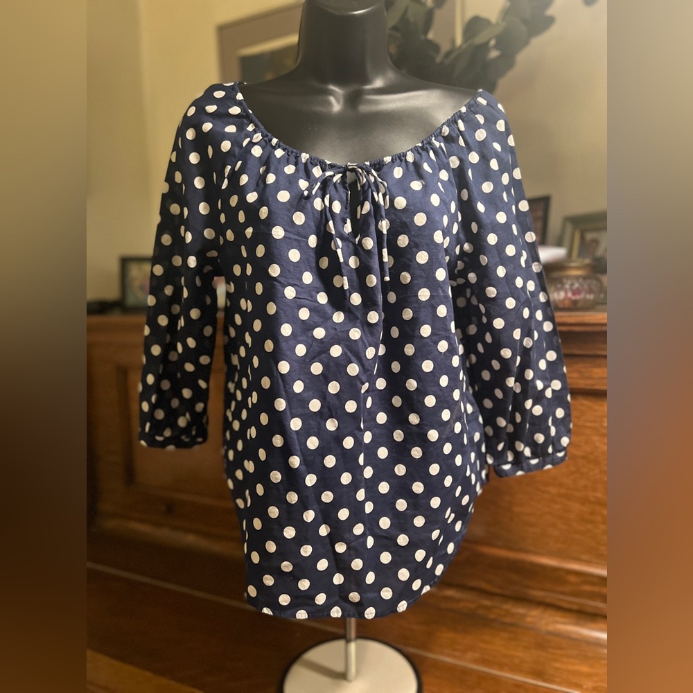 Ralph Lauren Cotton Navy Polka Dot Women's Top